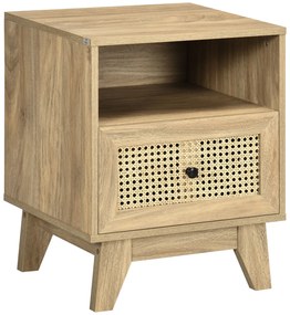 HOMCOM Masuță de noapte cu sertar, ușă împletită din rattan și raft de depozitare vintage 45 x 39 x 56,5 cm | Aosom Romania