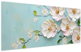 Tablou - Flori pe fundal albastru (120x50 cm)