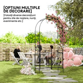 Outsunny Arc de Grădină cu Poartă și Grilaj pentru Plante Cățărătoare, 2,2x1 m, Negru | Aosom Romania