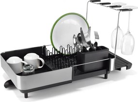 Uscator de vase Joseph Joseph Extend Steel Plus 6500040, Pana la 16 piese, Extensibil, Sine pentru pahare, Scurgere, Demontabil, Otel inoxidabil, Negru
