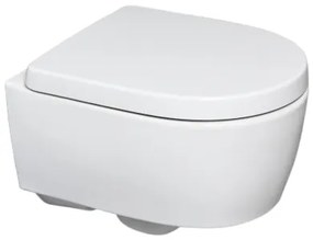 Set vas wc suspendat, forma ovala, proiectie mica, cu capac soft close, alb, Geberit iCon XS