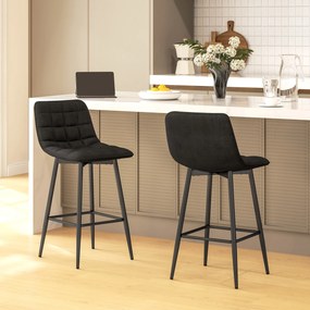 HOMCOM Set 2 Scaune cu Spătar și Suport pentru Picioare, Scaune cu Spătar din Material de Catifea, 45x47x84 cm, Negru | Aosom Romania