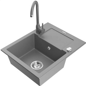 Mexen Enzo chiuvetă din granit cu 1 compartiment cu scurgător și baterie de bucătărie Telma, gri - 6506-71-670200-71