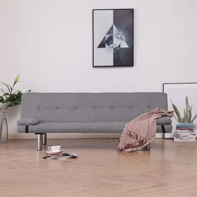 282183 vidaXL Canapea extensibilă cu două perne, gri deschis, poliester