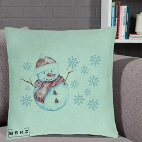 Perna Decorativa Om de Zapada Rosu cu Fulgi, 40x40 cm, Verde Menta, Husa Detasabila, Perna Inclusa, BEKZ®
