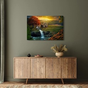 Tablou cu căbănuță în peisaj de poveste (90x60 cm)