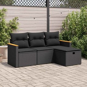 3325891 vidaXL Set mobilier de grădină cu perne, 4 piese, negru, poliratan