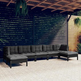 3097095 vidaXL Set mobilier grădină cu perne, 7 piese, negru, lemn de pin