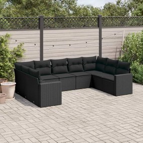 3251732 vidaXL Set mobilier de grădină cu perne, 9 piese, negru, poliratan