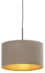 Lampă suspendată cu abajur din catifea taupe cu auriu 35 cm - Combi