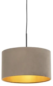 Lampă suspendată cu abajur din catifea taupe cu auriu 35 cm - Combi