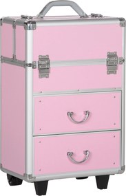HOMCOM Husă pentru Călătorii de Machiaj, Cărucior Mare de Depozitare pentru Produse Cosmetice, 37x23x59 cm, Roz | Aosom Romania