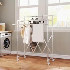 HOMCOM Uscător de Rufe Pliabil cu 3 Bare Reglabile, Uscător Vertical cu Roți Pivotante și Cadru din Oțel Inox, Uscător pentru Acasă și Spălătorie, Argintiu | Aosom Romania