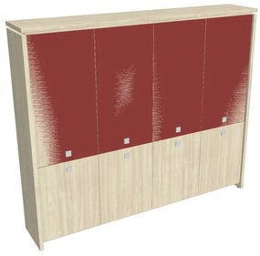 Dulap înalt Verno 248 x 46 x 210 cm, uși combinate, salcâm / roșu
