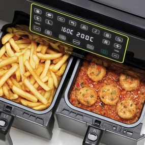 Friteuza dubla cu aer cald Ariete DUAL 4623/00, 1700W, 8 L, 8 programe, 35-200°C, Sincronizare, Panou tactil LCD, Negru