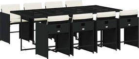 vidaXL Set mobilier de grădină cu perne, 9 piese, negru, poliratan