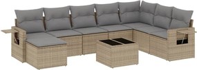 vidaXL Set canapele de grădină, 9 piese, cu perne, bej, poliratan