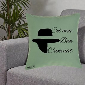 Cadou pentru Cumnat - Perna Personalizata Cel mai Bun Cumnat cu Silueta Palarie, 40x40 cm, Verde, Husa Detasabila, Perna Inclusa, BEKZ®