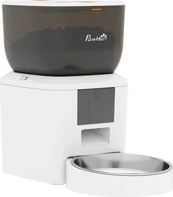 PawHut Distribuitor Automat de Hrană pentru Pisici 4L, WiFi 2.4G, Control App cu Înregistrare 10s, Bol, Alb | Aosom Romania