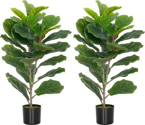 HOMCOM Set de 2 plante artificiale de interior 80 cm ficus lyrata arbore artificial cu ghiveci din plastic și sol flocat verde | Aosom Romania