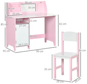 HOMCOM Set Masă și Scaune pentru Copii 5-8 Ani cu Spațiu de Depozitare, Tablă și Scaun, 90x45x85 cm, Roz | Aosom Romania