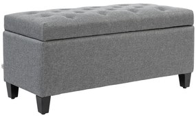 HOMCOM Bancă, Bancă cu perne și spațiu de depozitare, poliester asemănător cu inul, lemn de cauciuc, 100 x 40 x 44 cm, Gri deschis | Aosom Romania