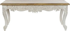 Măsuță de cafea din lemn de mango sculptat manual, natur și alb, motive florale, finisaj patinat, 49 x 120 x 61 cm, „Floralis” – Ethnic Collections