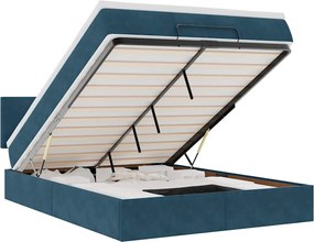 vidaXL Cadru de pat otoman cu saltea Albastru închis 140x190cm catifea