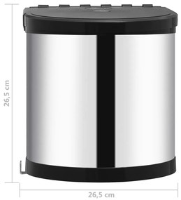 Cos de gunoi incorporat de bucatarie, 8 L, otel inoxidabil Negru si argintiu, 26.5 x 26.5 cm