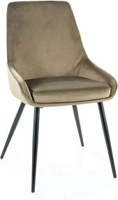 Scaun pentru living COBE, stofa catifelata verde olive/negru, 49x43x85