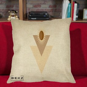 Perna Decorativa Boho Sun cu Triunghiuri Bej si Oval Solar, 40x40 cm, Crem, Husa Detasabila, Perna Inclusa, BEKZ®