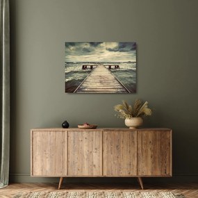 Tablou pe sticlă cu dig din lemn la mare (70x50 cm)