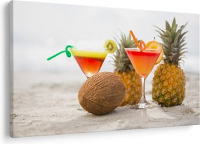 Tablou cu ananas și pahare pe plajă (90x60 cm)