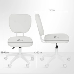 Vinsetto Scaun de birou fără brațe, fauteuil de birou, înălțime reglabilă, rotativ 360°, 46 x 59 x 82-92 cm, alb | Aosom Romania