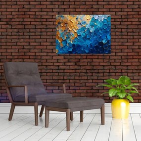 Tablou pe sticlă - Pictura albastru-auriu (70x50 cm)