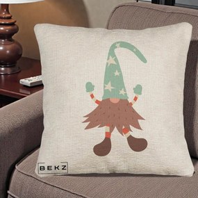 Perna Decorativa Pitic Gnom Nordic cu Cadou Menta, 40x40 cm, Bej Canapea, Husa Detasabila, Perna Inclusa, BEKZ®