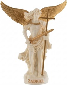Mini statueta Arhanghelul Zadkiel, finisaj alb marmura si auriu, 10 cm