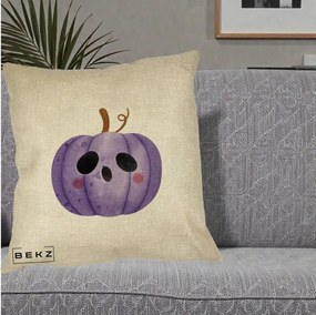 Perna Decorativa Dovleac Halloween Mov Kawaii, 40x40 cm, Crem, Husa Detasabila, Perna Inclusa, BEKZ®
