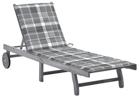 vidaXL Șezlong de grădină cu pernă, gri, lemn masiv de acacia