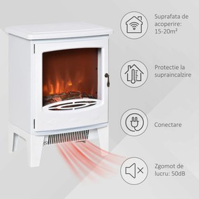 HOMCOM Semineu Electric de Podea soba cu Efect de Flacara, incalzitor cu Temperatura Reglabila, Acoperire 15-20m² | AOSOM RO