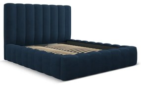 Pat matrimonial albastru închis tapițat cu spațiu de depozitare cu somieră 180x200 cm Kelp – Micadoni Home
