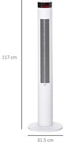 HOMCOM Ventilator de Turn cu Panou LED, 3 Viteze, 4 Moduri, 45W, Telecomandă, Alb | Aosom Romania