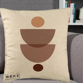 Perna Decorativa Geometric Boho Semicercuri Brun, 40x40 cm, Bej, Husa Detasabila, Perna Inclusa, BEKZ®