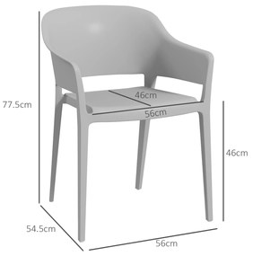 Outsunny Scaune de Grădină Gri, Set 4 Bucăți, Confortabile cu Spătar Înalt și Cotiere, Scaune Stivuibile din PP, 56x54.5x77.5 cm | Aosom Romania