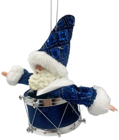 Ornament brad Drummer Santa 6x14cm, Albastru