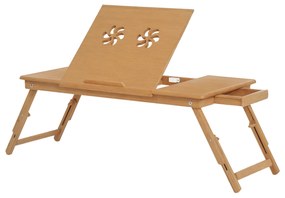 HOMCOM Masă de Pat pentru PC Pliabilă Suport Reglabil Înclinabil cu Sertar Picioare Pliabile 72x35x22-30 Culoarea Lemnului | Aosom Romania