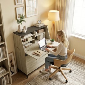 HOMCOM Birou-secretar industrial cu rafturi și cadru metalic 100 cm lemn natural și negru | Aosom Romania