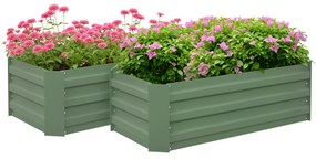 Outsunny Set de 2 paturi de legume pentru gradina dim. 100L x 50l x 30H cm - tabla de otel ondulata verde | Aosom Romania