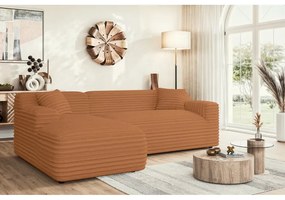 Colțar teracotă cu tapițerie din catifea reiată (cu colț pe partea stângă, cu șezlong) Martin – Ropez