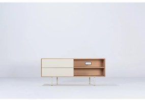 Comodă TV albă/în culoare naturală din lemn de stejar 150x64 cm Fina – Gazzda